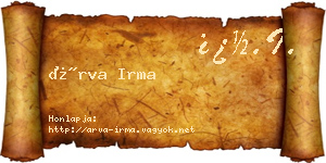 Árva Irma névjegykártya
